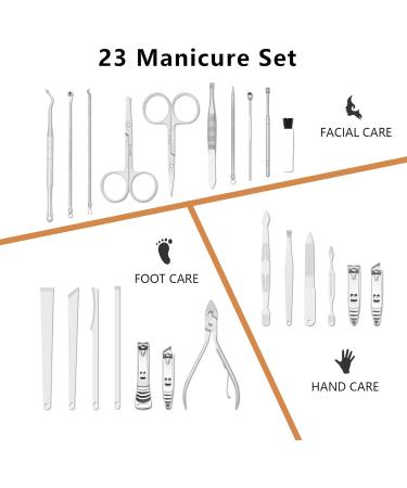 Manicure Set Professional Nail Clippers Kit Pedicure Care Tools 23pcs Stainless Steel Grooming Tools with Black PU Leather Case for Travel or Home (Gold/Silver) - Buy Online on GoSupps.com