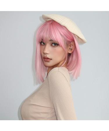 Shop Testar Pink Wig - 14 Inch Short Bob Wig for Women | Vibrant Synthetic Hair for Daily Wear & Cosplay - Buy Online on GoSupps.com