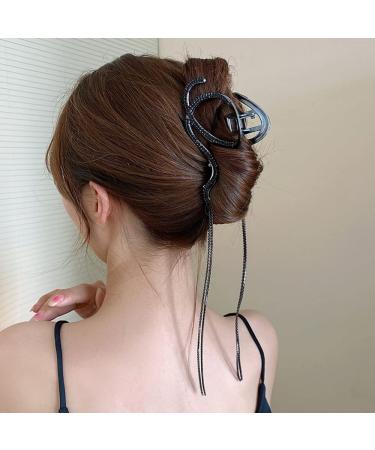 Large Claw Clip for Thick Hair - Glitter Tassel Metal Clip with Snake Rhinestone Design - Strong Hold Hairpin Jaw Clip for Women - Hair Accessories - Black - Buy Online on GoSupps.com