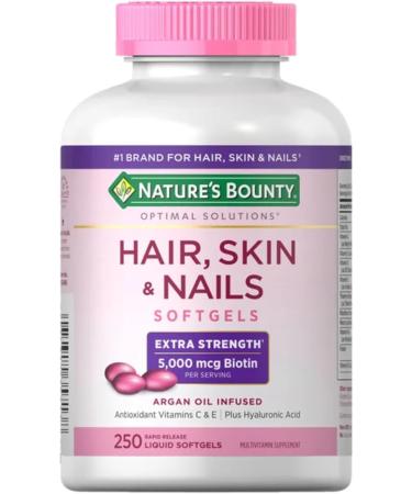 Nature's Bounty Hair Skin and Nails 5000 mcg of Biotin - 250 Coated Tablets Extra Strength (Four Bottles each of 250 Softgels) 1 4.0 Count