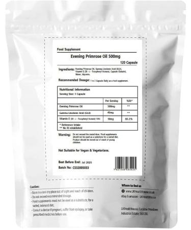UKHealthHouse Evening Primrose Oil Capsules 500mg - High Strength with 45mg GLA - Skin, Immune System & Hormonal Support - 120 Count - Buy Online on GoSupps.com