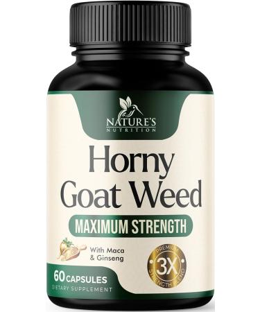 Horny Goat Weed Extra Strength 1560mg for Men and Women, Supports Natural Desire, Stamina and Strength with Maca Root, L-Arginine, Saw Palmetto, Ginseng and Tongkat Ali, Best Energy - 60 Capsules 60 Count (Pack of 1)
