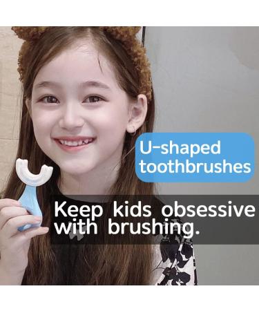 Soobei Kids U-Shaped Silicone Toothbrush for Toddlers and Children (2-6 Ages) - 360 Oral Teeth Cleaning Design - Food Grade Soft Bristles - Pink + Blue (2 Pack) - Buy Online on GoSupps.com