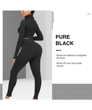 JOYMODE Women's Seamless Textured Workout Set - High Waist Leggings & Crop Top, Large, Black - Buy Online on GoSupps.com