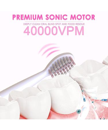Sonic Electric Toothbrush Rechargeable Smart Toothbrush for Teenagers and Couples - 6 Modes, 6 Brush Heads, 40000VPM - Pink with Holder - 8950+ Reviews - Buy Online on GoSupps.com