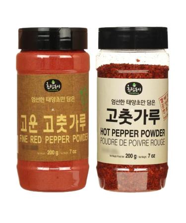 Choripdong Gochugaru Fine & Coarse Red Hot Pepper Powder Flakes 200g (Packs of 2)