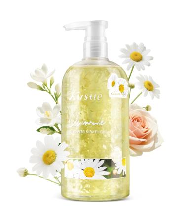 Kustie Chamomile Petal Body Wash with 972 Real Petals Floating in Clear Gel Calendula & Amino Acids Vegan Sulfate-Free Soothes & Moisturizes Sensitive Skin 24H Floral Scent 24.3 fl oz