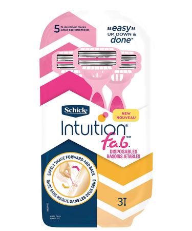 Schick Intuition f.a.b Womens Bi-Directional Disposables Razor, Pack of 3