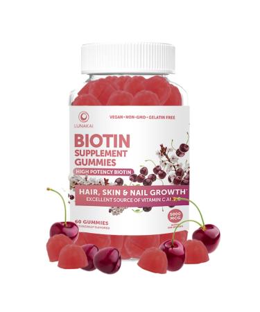 Vegan Biotin Gummies - Hair Skin and Nails Vitamins with Vitamin C and E - Non-GMO No Corn Syrup Gummy Supplements for Women - Promotes Natural Collagen Keratin and Hair Growth 30 Day Supply 60 Count (Pack of 1) - Buy Online on GoSupps.com