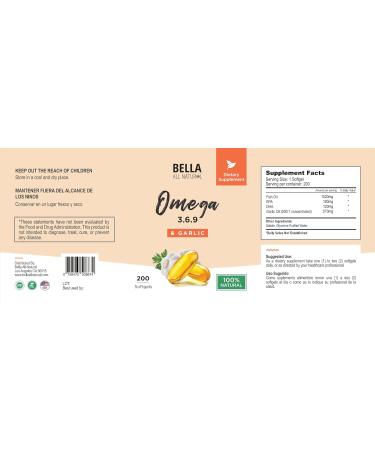 Bella All Natural Omega 3 6 9 with Garlic Oil - 200 Softgels - Buy Online on GoSupps.com