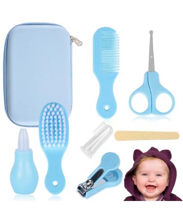 Baby Grooming Kit  Nursery Kit Baby Safety Care Set with Nose Cleaner/Baby Comb/Brush/Nail Clippers/Nail Scissors/Finger Toothbrush for Baby Shower Gifts for Girl Boys  Manicure Kit Blue Blue 8pcs