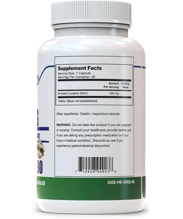 Buy NAC (N-Acetyl Cysteine) 500 mg - 90 Capsules | High-Quality Supplements for Health & Wellness | Fast International Shipping - Buy Online on GoSupps.com
