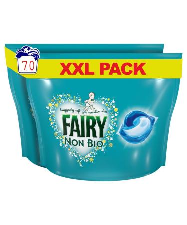 Fairy Non Bio Pods Laundry Detergent Washing Liquid Pods/Capsules 70 Washes Huggably Soft for Sensitive Skin - Savers Pack Unscented 70 Count (Pack of 1)