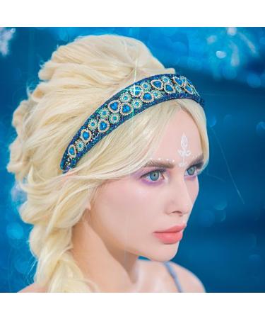 Flayem Rhinestone Headband Sparkly Crystal Headband Glitter Heart Paddle Wide Hairband Gorgeous Banquet Hair Hoop Accessories for Women and Girls (Blue Crystal) - Buy Online on GoSupps.com