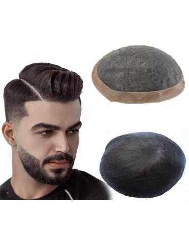 Real hair toupet for men nlw men toupet fine mono center with poly around hair replacement system natural real hair piece for men hair real hair wigs 9x6 " #1b 9*6