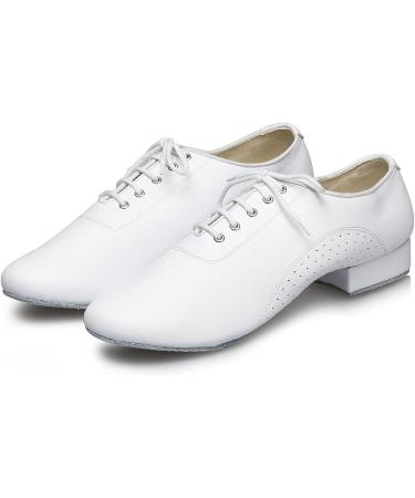 Minishion Men's TH173 Lace-up Leather Latin Dance Shoes 8.5 White (2.5cm Heel) - Buy Online on GoSupps.com