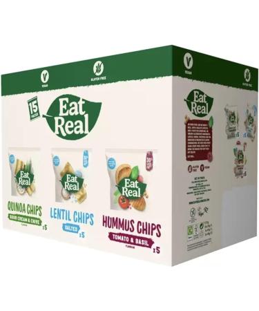 Eat Real Crisps Vegan & Healthy Snacks Variety Box - 15-Pack Featuring a Mix of Quinoa Lentil and Hummus Chips - Buy Online on GoSupps.com