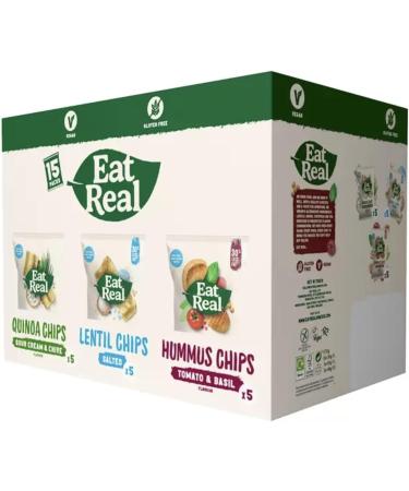 Eat Real Quinoa (Sour Cream & Chive) Lentil (Salted) & Hummus (Tomato & Basil) Crisps Variety Box Pack 15 Mix Vegan & Healthy Snacks of Chips - Buy Online on GoSupps.com