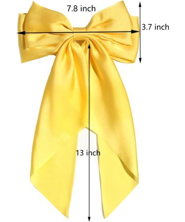 Furling Pompoms Big Bow Hair Barrette Clip - Satin Silky Bow with Long Tail | French Barrette Hair Clip - Cute Gift for Women Girls - Buy Online on GoSupps.com