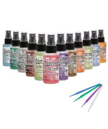 Tim Holtz Distress Oxide Ink Spray 12 Bottle Set Bundle Release 5 Winter with Project Detail Sticks