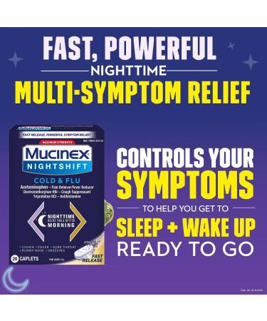 Mucinex Nightshift Cold & Flu Maximum Strength Caplets - Powerful Nighttime Relief - Buy Online on GoSupps.com