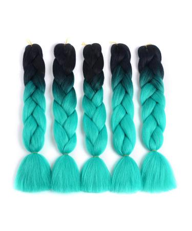 Showjarlly Jumbo Braid Art Hair Extensions - 24 Inch Ombre KanKal n Braid Extensions (5 Pack) for Crochet & Box Braids - Black/Cyan - Buy Online on GoSupps.com