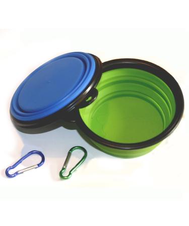 COMSUN Collapsible Dog Bowl, Foldable Expandable Cup Dish for Pet Cat Food Water Feeding Portable Travel Bowl Free Carabiner Green + Blue