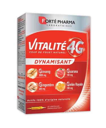 Forté Pharma - Energizing 4G Vitality | Natural Boost | Immediate Energy Food Supplement - Ginseng, Ginger, Guarana and Royal Jelly | 20 vials = 20 days