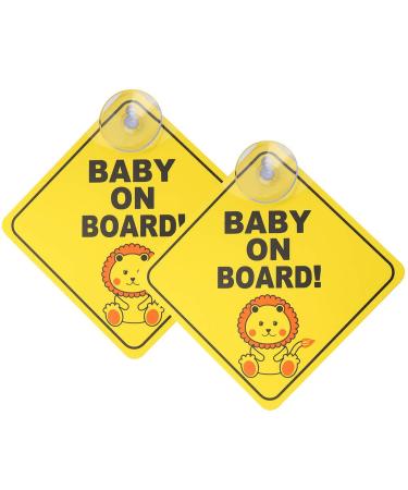 Hredzeo car sticker for children 2 PCs car baby characters bright yellow car warning sticker car waterproof safety warning sticker with suction cup for child safety warning signs