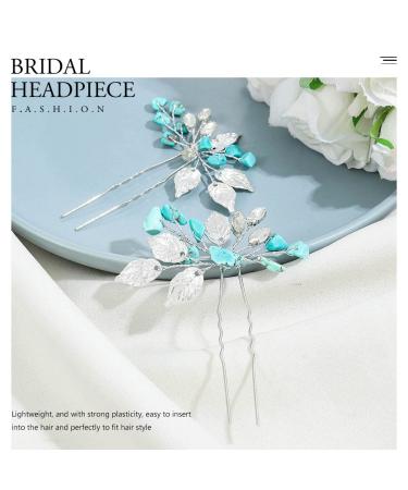 Earent Turquoise Leaf Crystal Wedding Hair Pins - Bridal Hair Accessories for Women and Girls (Pack of 2) - Buy Online on GoSupps.com