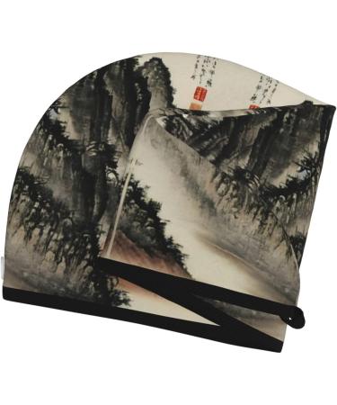 Buy Chinese Painting Coral Velvet Dry Hair Cap with Buttons Anti-Frizz for Curly Long & Thick Hair Black - Buy Online on GoSupps.com