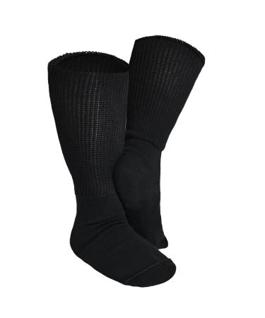 2 Pack Pair Extra Wide Socks for Swollen Feet and Legs. Calf Length for Men and Women. Ideal for Edema Lymphedema Bariatric Diabetic Relief. (Black)