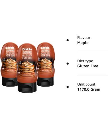 Diablo Maple Syrup Dessert Sauce | Sugar Free | Gluten Free | Diabetic Friendly | Hamper Available - Perfect for Gifting | 390g Maple 1.17 l (Pack of 1) - Buy Online on GoSupps.com