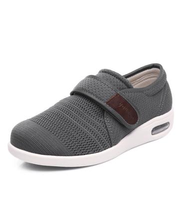Diabetic Shoes for Man Elderly Arthritis Edema Orthopedic Shoes House Anti Slip Shoes Adjustable Elderly Shoes Wide Comfortable for Swollen Feet Plantar Fasciitis ( Color : Grey  Size : 12 )