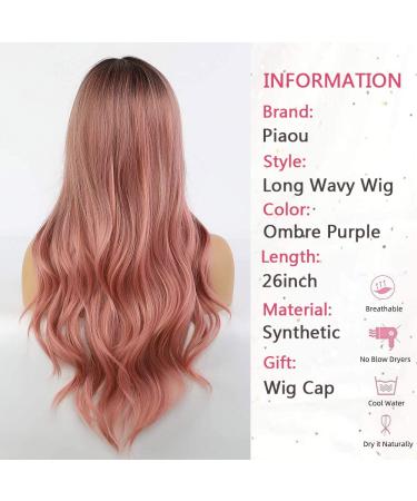 Piaou Ombre Black to Pink Synthetic Wig for Women - Long Natural Wave Heat Resistant Hair - Natural Looking - Buy Online on GoSupps.com