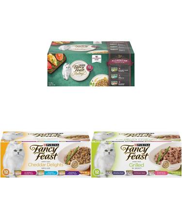 Fancy Feast Wet Cat Food Elegant Medleys Florentine & Fancy Feast Wet Cat Food Cheddar Delights Grilled Variety & Fancy Feast Wet Cat Food Grilled in Gravy Variety Pack 85g