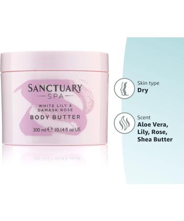 Sanctuary Spa White Lily & Damask Rose Body Butter 300ml - Vegan & Cruelty-Free Moisturizer - Buy Online on GoSupps.com