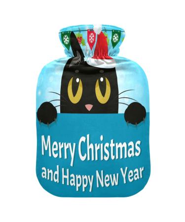 Timid Cat Christmas Kitty hot water bottle with soft fleece cover 2 litre hot water bag for hot and cold compresses