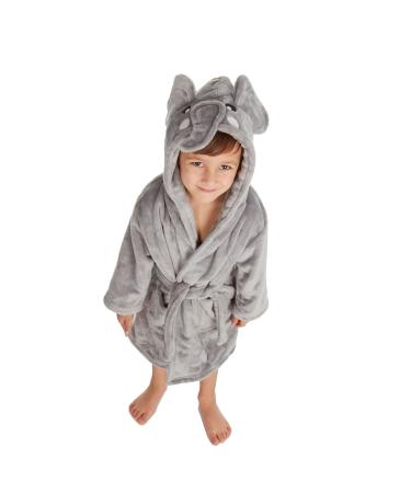 Bamu Baby Town Bathrobe for boys and girls unisex soft plush fleece with hood sizes 624 months 26 years 18-24 months elephant gray