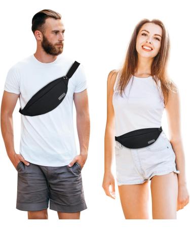 MAXTOP Fanny Pack with Headphone Jack, 3-Zipper Pockets, Adjustable Straps - Black Medium for Men and Women - Buy Online on GoSupps.com
