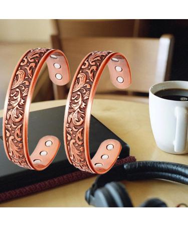 LONGRN-2PCS Copper Bracelet for Arthritis Relief - Pure Copper Magnetic Bracelet for Men with 6 Magnets - Relieve Joint Pain Efficiently - Buy Online on GoSupps.com