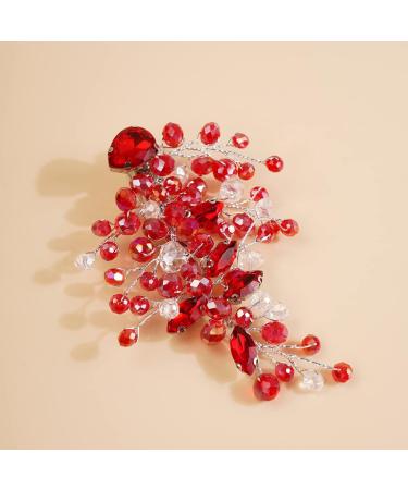 Kercisbeauty Red Crystal Hair Piece for Women and Girls Wedding Bridal Hair Clips Boho Cute Rhinestones Hair Accessory (Red) - Buy Online on GoSupps.com