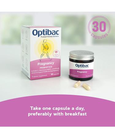 Optibac Probiotics Pregnancy - Vegan Probiotic for Pregnant & Breastfeeding Women to Support Gut Immune & Vaginal Health 12 Billion CFU & Prebiotic - 30 Capsules - Buy Online on GoSupps.com