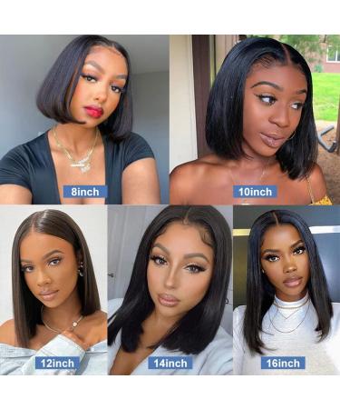 Short Bob Lace Front Human Hair Wig - 13x6 Glueless Brazilian Virgin Hair, 150% Density, Pre Plucked with Baby Hair, Natural Black - 12 Inch - Buy Online on GoSupps.com