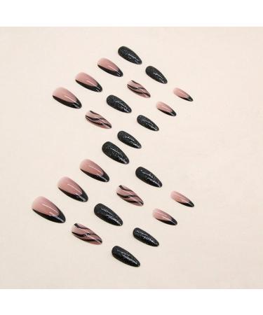 Justotry 24-Piece Stiletto Nails Set Glitter Black French Press-On Nails & Pink Almond Art Artificial Short Fingernails for Women - Buy Online on GoSupps.com