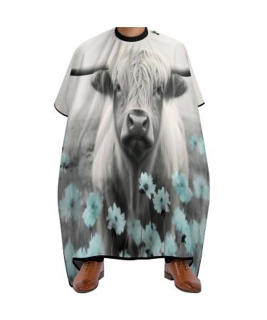 Highland Cow Flowers Bull Cattle Wildlife Professional Barber Cape Polyester Hair Cutting Salon Cape Water Stain Resistant Apron Cutting Hair Beard Hairdressing Cape Anti-Static Haircut 56.7 66.9 Inch