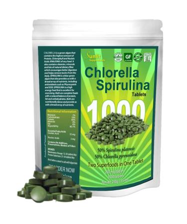 Sunlit Organic Chlorella Spirulina Tablets 50/50 Burst & Cracked Cell Wall Algae, Pure, Clean, Raw Non-GMO Vegan Green Superfood Supplement, High Protein chorella/spirulina Pills, 1000 Superfood Tabs 1000 Count (Pack of 1)
