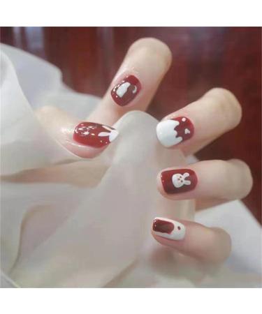 Press on Nails Short Fake Nails 24Pcs Shiny Red False fingernail with Self-Adhesive Jelly Nail Glue Tabs Press On False Nails