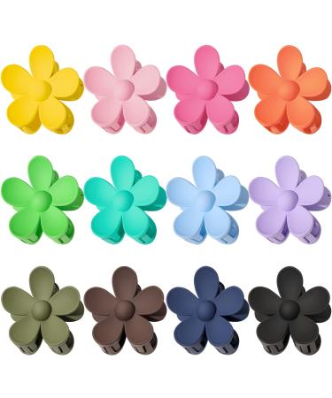 12 Pack Hair Claw Clips Large Flower Hair Clips for Women Thick and Thin Hair Anti-Slip Firm Matte Flower Claw Clips Hair Accessories for Women Girls 12 Colors