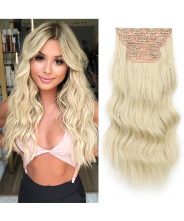 Clip in extensions blond hair extension braid like real hair cheap hair part extensions synthetic art hair for women long double weft hair part full head 4-pcs platinum blond wig 50cm 200g 077j whiteblond